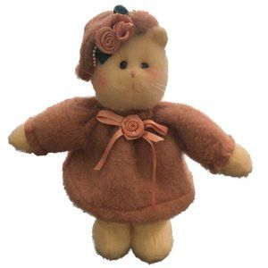 NOT A TOY Cat Collector Item Wooden Body Rose Dress Pink Bow Hat